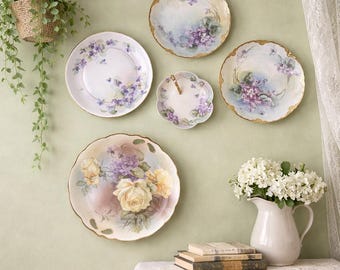 Violet Plate Wall Collection | Hand Painted Bavaria Porcelain | Haviland France Plates | Floral Wall Decor | Gilt Edge Variations