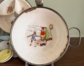 Nursery Rhyme Decor Dickory Dickory Dock | Vintage Storybook Nursery Wall Decor Porcelain Baby Dish Rustic Cottage Decor
