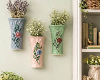 Vintage Morton Pottery Wall Pocket Vase | Floral Lattice Ceramic Wall Planter | Blue Green Mid Century Wall Decor | Cottagecore Vase