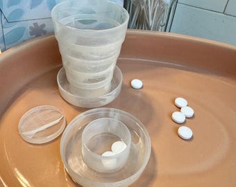 Vintage Collapsible Pill Box | White Lucite Travel Cup | Mid Century Vanity Storage | Novelty Kitsch Curio