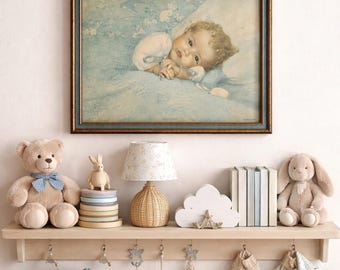 Vintage Nursery Baby Print Framed | Heaven’s Gift Annie Benson Müller | Woodland Child Portrait Cottage Decor | 1920s 1930s Art