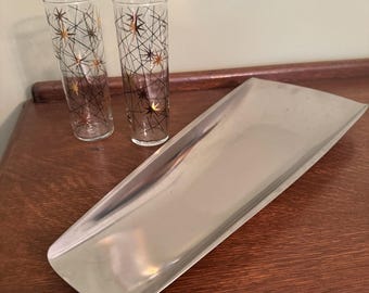 Mid Century Gense Sweden Stainless Steel Tray 17.5” | Tapered Modernist Serving Tray | Scandinavian MCM Bar Cart Decor