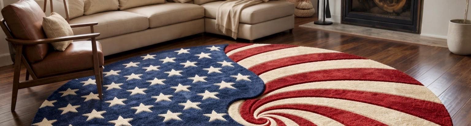 Round Patriotic Rug: Swirl American Flag Design - Red White Blue - Etsy