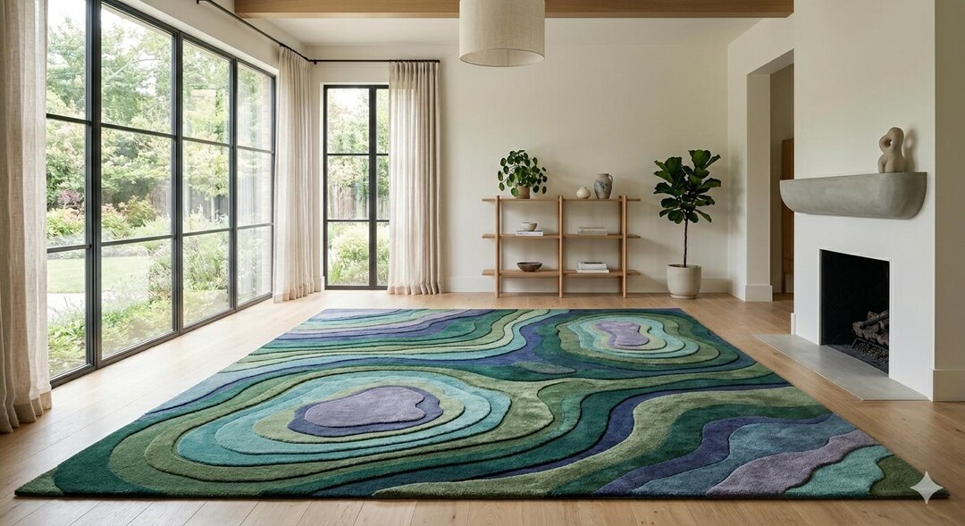 Topography Rug Pattern Abstract Topographic Rug – Modern Contour Pattern Carpet, Teal, Sage ...