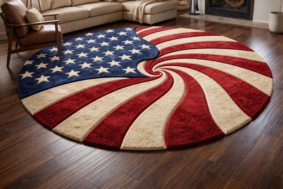 Round Patriotic Rug: Swirl American Flag Design - Red White Blue - Etsy