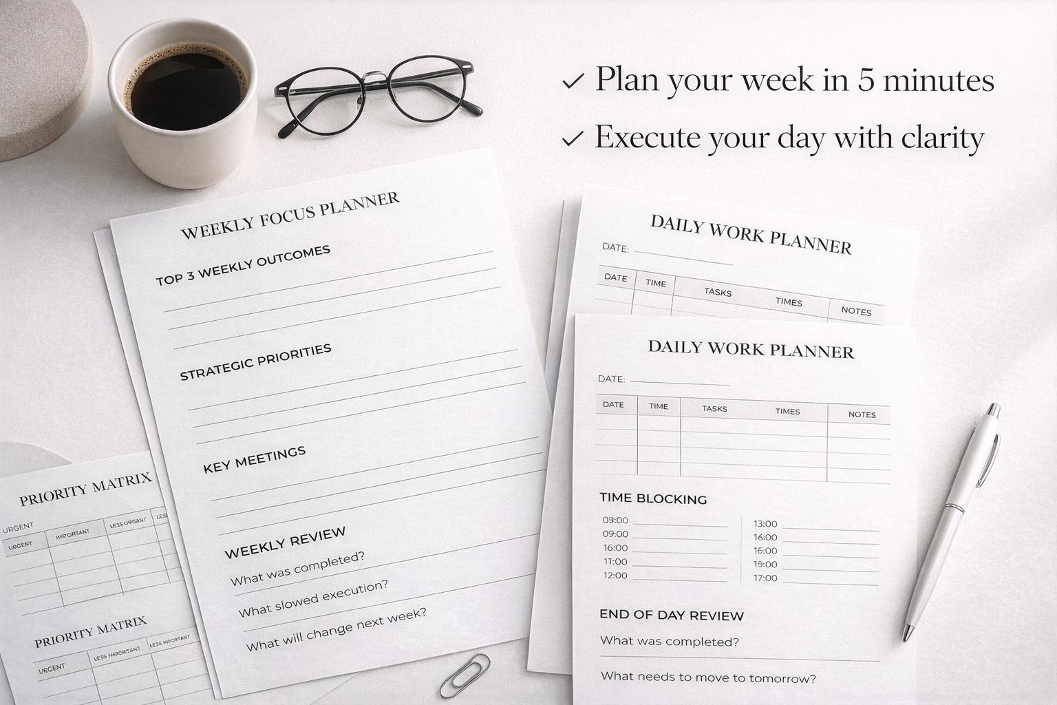 Executive Productivity Planner Printable PDF A4 | Weekly, Daily ...