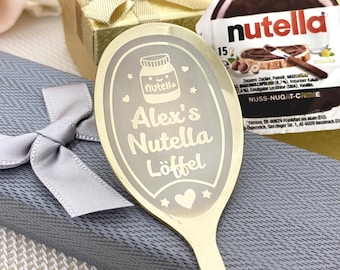 Set regalo con cucchiaio personalizzato inciso e mini vasetto di Nutella – Opzioni di personalizzazione per testo, colore e dimensioni