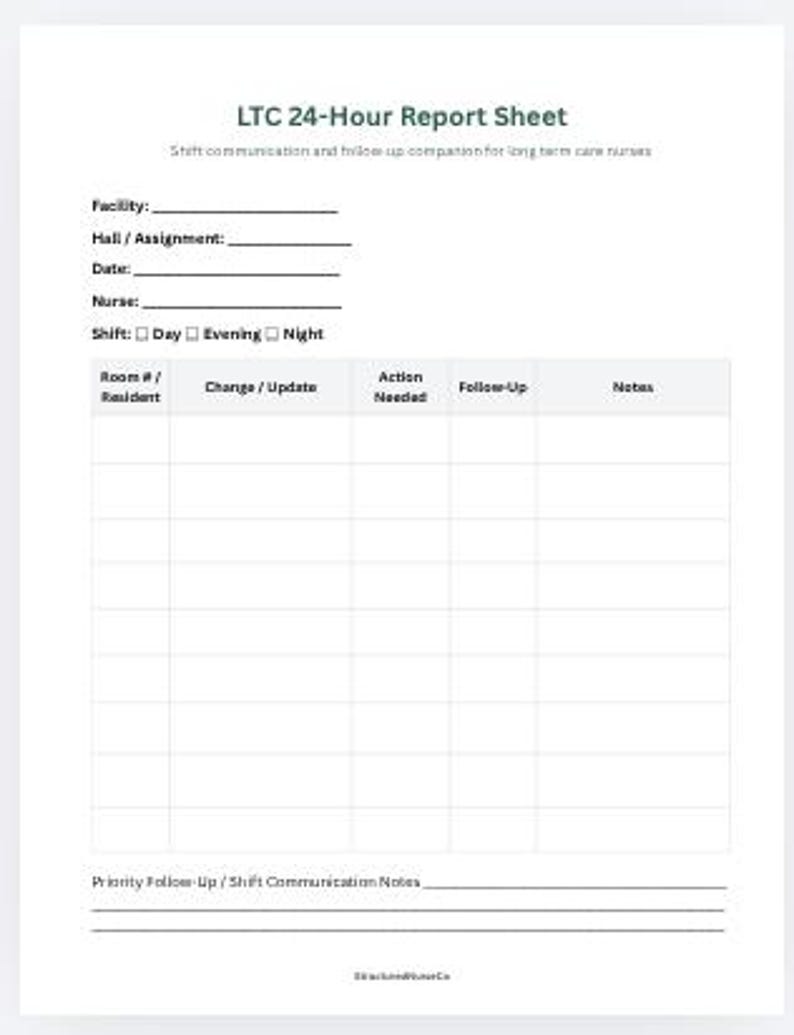 LTC Nurse Report Sheet | Long Term Care Handoff Log (PDF) - Etsy