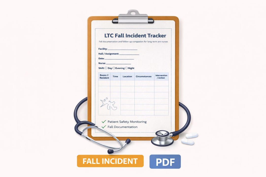 LTC Fall Incident Tracker Printable Nursing Fall Documentation Log PDF ...