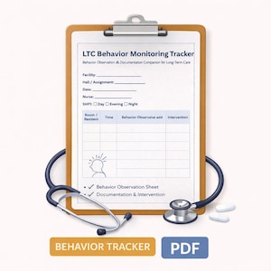 LTC Behavior Monitoring Tracker Printable Nursing Behavior Documentation Sheet