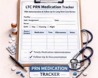 LTC PRN Medication Tracker, Long Term Care Nurse Log Sheet (PDF Download)
