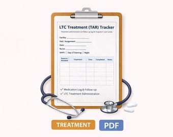LTC Treatment Tracker Printable PDF, TAR Companion Log Sheet for Long Term Care Nurse
