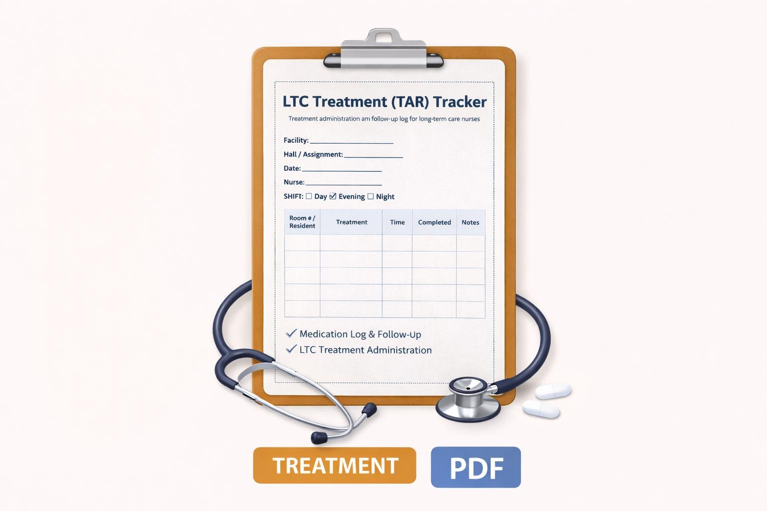 LTC Treatment Tracker Printable PDF, TAR Companion Log Sheet for Long ...