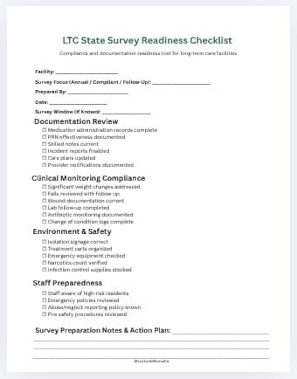 Long Checklistg LTC State Survey Readiness Checklist for Long Term Care - Etsy