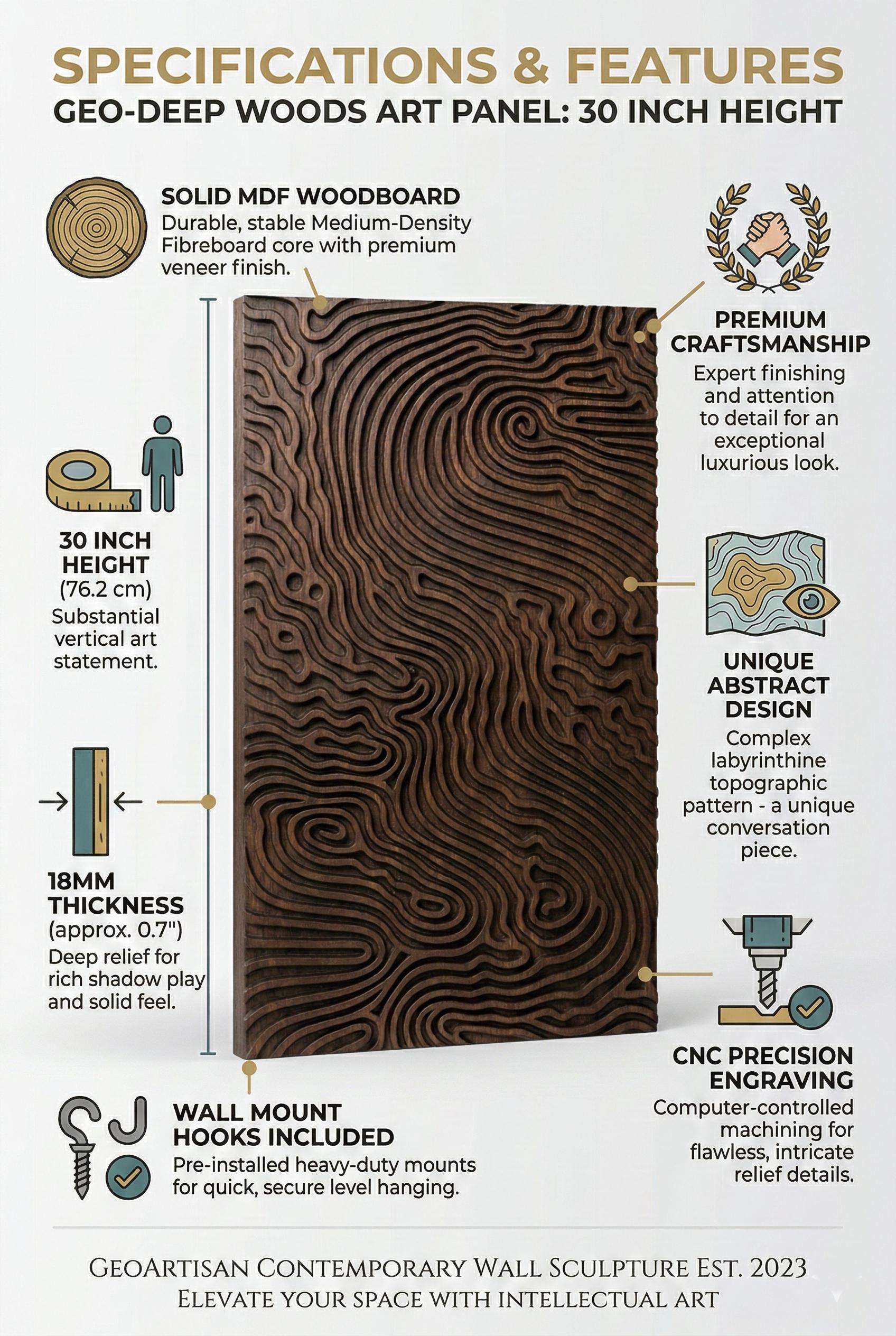 3D Topographic Wood Wall Art | Dark Oak CNC Engraved Panel | Modern ...