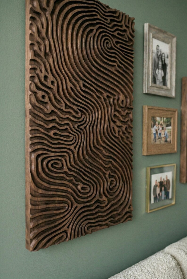 3D Topographic Wood Wall Art | Dark Oak CNC Engraved Panel | Modern ...