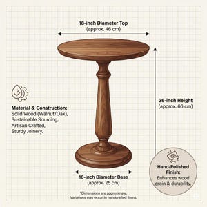 Solid Wood Pedestal Table | 18" Round Accent End Table