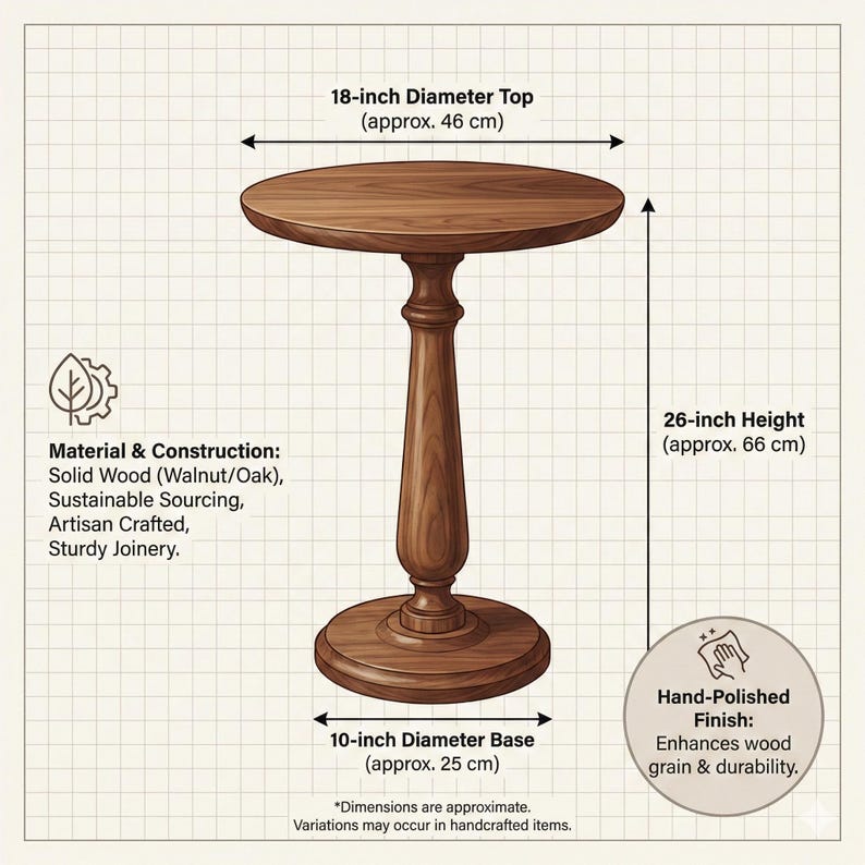 Solid Wood Pedestal Table | 18" Round Accent End Table