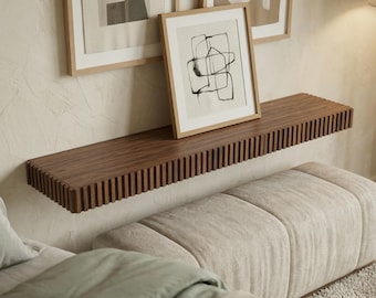 Dark Walnut Fluted Floating Shelf | Solid Wood Modular Wall System (Custom Sizes)