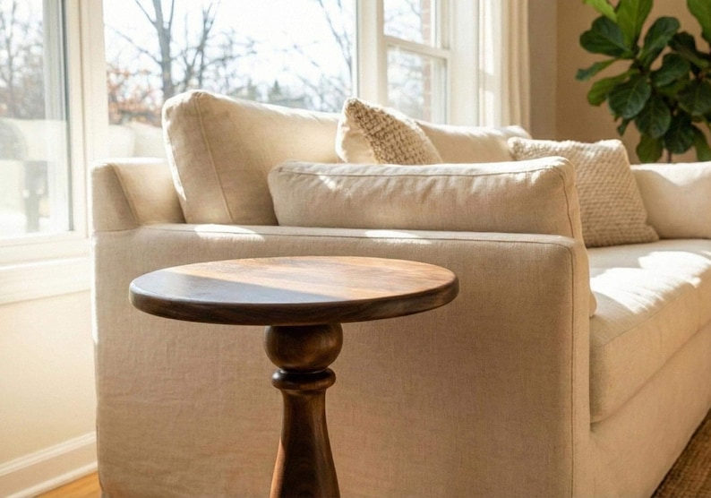 Solid Wood Pedestal Table | 18" Round Accent End Table