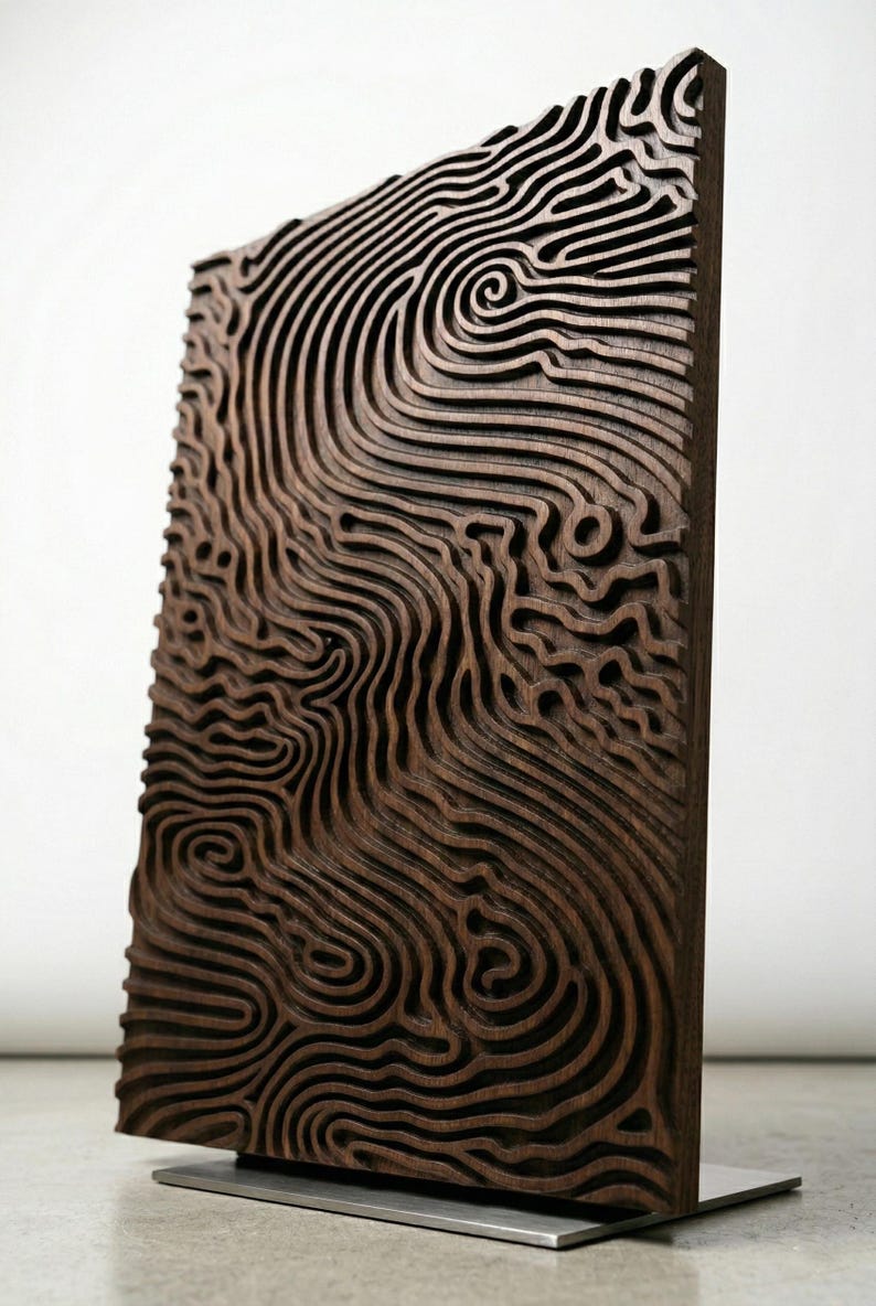 3D Topographic Wood Wall Art | Dark Oak CNC Engraved Panel | Modern ...