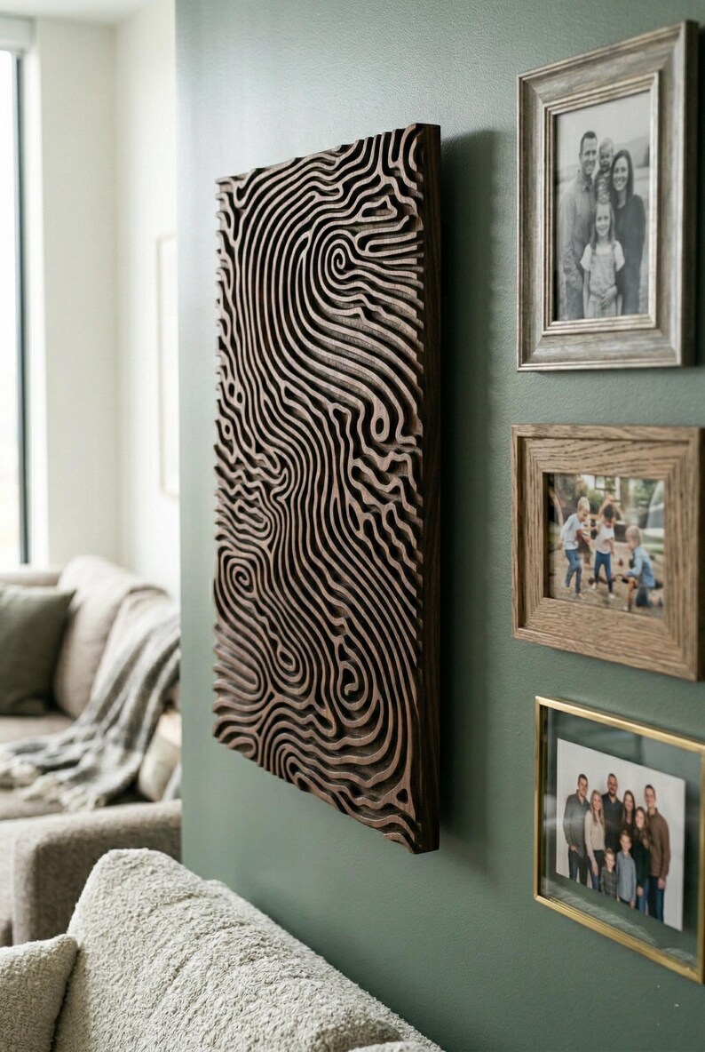 3D Topographic Wood Wall Art | Dark Oak CNC Engraved Panel | Modern ...