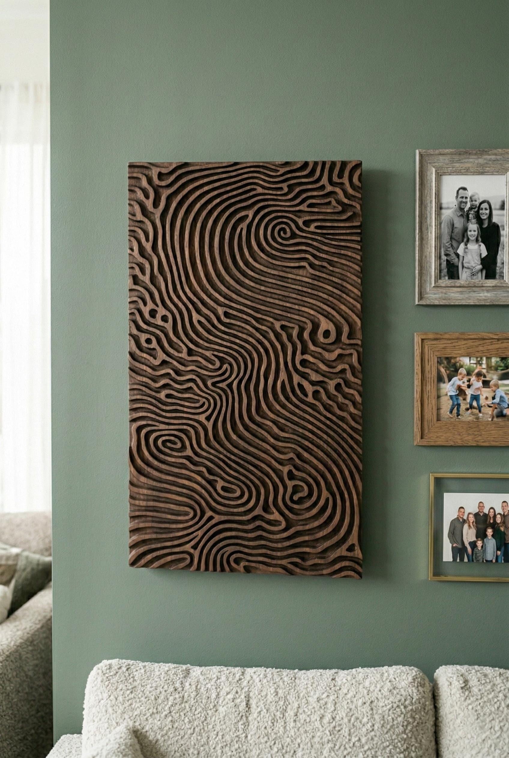 3D Topographic Wood Wall Art | Dark Oak CNC Engraved Panel | Modern ...