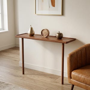 Consolle stretta in legno di pino in stile moderno di metà secolo, tavolino da ingresso/divano da 112 cm