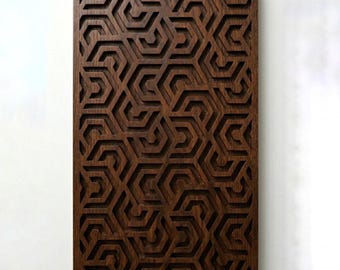 Geometric Wood Art Panel In Indian Rosewood, CNC Engraved Minimalist Decor