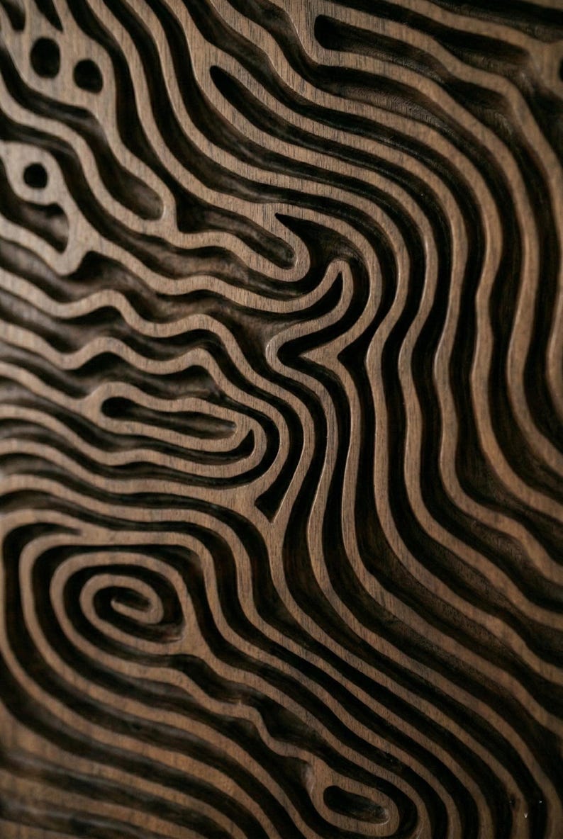 3D Topographic Wood Wall Art | Dark Oak CNC Engraved Panel | Modern ...