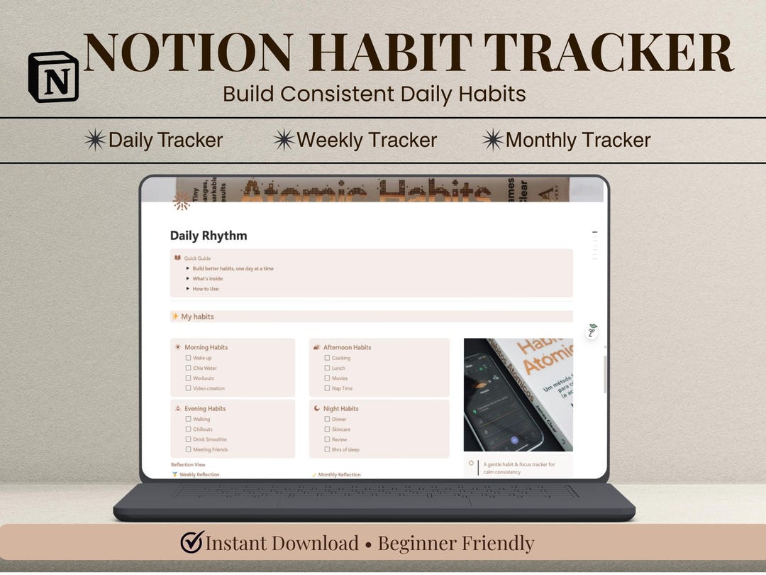 Notion Habit Tracker | ADHD Daily, Weekly, Monthly Planner (digital ...