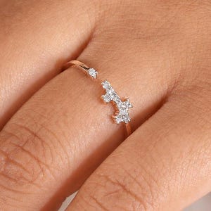 Round Cut Lab Grown Diamond Fancy Open Wedding Band | 14K Rose Gold Dainty Minimalist Stackable Anniversary Gift for Her | Engagement Ring