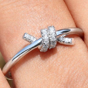 Round Lab Grown Diamond Knot Engagement Ring | 14K White Gold Micro Pave Dainty Promise Bridal Ring | Luxury Wedding Jewelry | Gift For Her