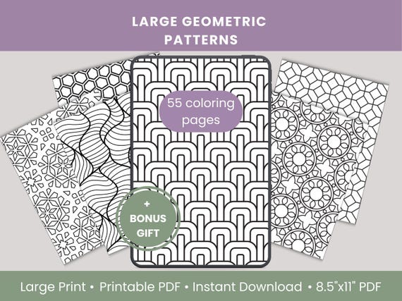 Geometric Coloring Pages for Adults Seniors, Easy Bold Patterns Large Print Coloring Sheets, Simple Patterns for Relaxation Stress Relief