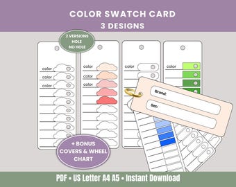 Printable Color Swatch Cards for Markers, Pencils (US Letter, A4, A5)