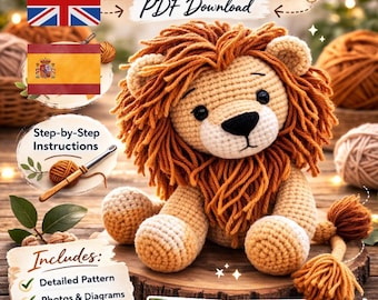 Lion Amigurumi Häkelanleitung, zweisprachige PDF-Anleitung (Englisch/Spanisch)