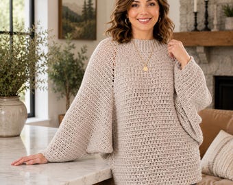 Übergroßes Kopfsteinpflaster häkeln Pullover Muster | Boho Pullover PDF