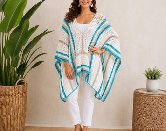 Boho Häkelponcho Muster PDF - Übergroße Sommerüberwurf