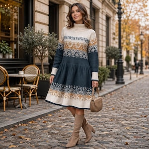 nordic knitted dress Nordic Sweater Dress