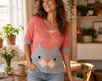 Coral Cat Grandma Square Pullover Häkelanleitung (PDF Download)