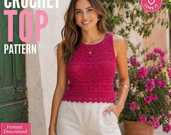 Häkeltop Muster, ärmelloses Boho Spitzen Top (PDF Download)