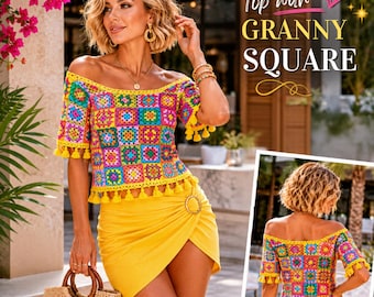 Grandma Square Häkeltop-Muster, Boho Bluse mit Quaste (PDF-Muster)