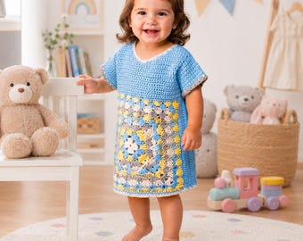 Grandma Square Tunika Häkelanleitung | Baby Mädchen Kleid, Kleinkind Kleid, Grösse 36-18M (PDF Download)