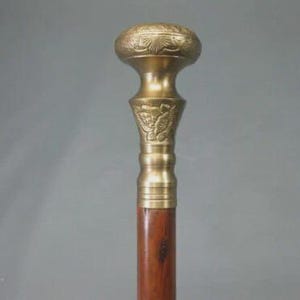 Vintage Antique Walking Cane Wooden Walking Stick Brass Handle Knob Gift