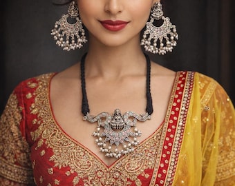 Oxidized Silver Goddess Necklace Set | Traditional Indian Jewelry | Enamel Work | Festival & Wedding Wear