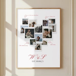 Custom Heart Photo Collage Template | Editable Canva Template | Bf Gf DIY Anniversary Gift | Printable Wall Art | Digital Download
