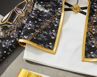 Filles K Pop Zoey Mira Rumi Costume scène idole tenue de danse en or noir enfants 3 pièces Costume de performance fête d'anniversaire Cosplay 4 à 12 ans