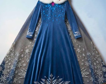Robe de princesse des glaces pour filles Robe d'hiver bleue pour enfants Costume inspiré d'Elsa Frozen à manches longues tenue de soirée