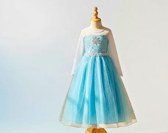 Robe de princesse pour filles Costume la reine des neiges inspiré d'Elsa, robe de princesse bleue pour enfants, tenue de fête d'halloween, tenue d'anniversaire