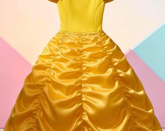Robe de bal princesse jaune pour filles, robe inspirée de la belle et de la bête pour enfants, déguisement de fête d'anniversaire, tenue d'halloween